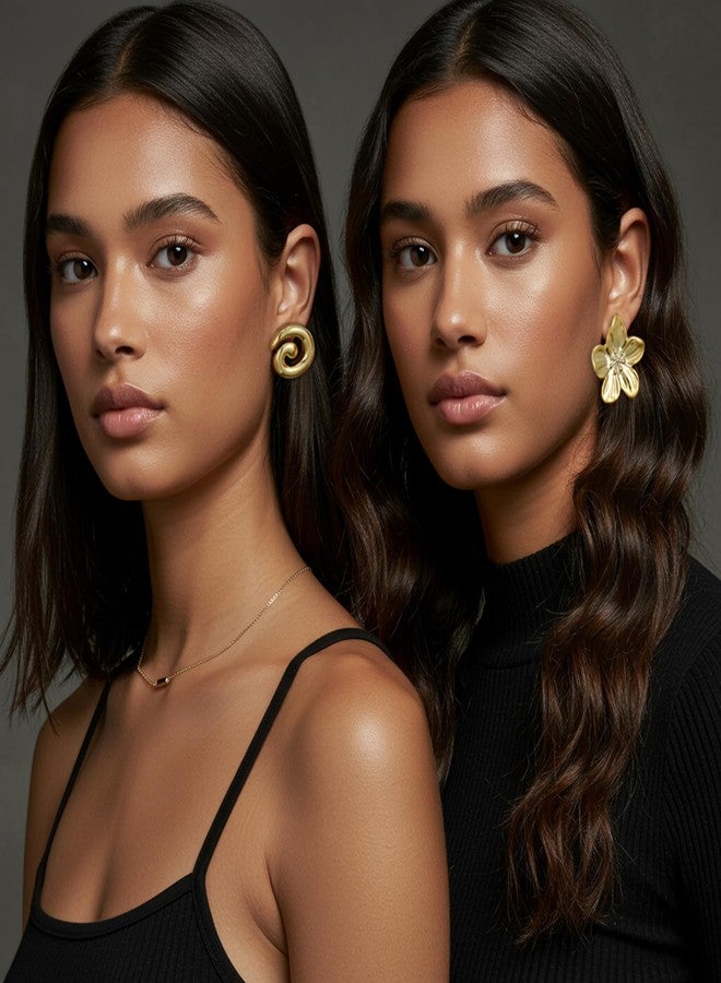 YEEZII Gold Statement Earrings Set for Women, 9 Pairs Hypoallergenic Large Lightweight Earring Pack, Chunky Gold Stud Earrings for Women Jewelry - Image 5